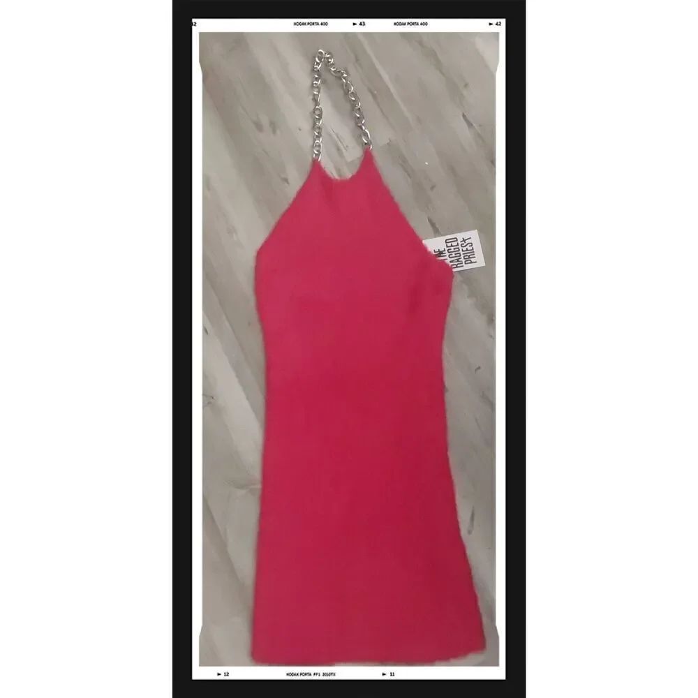 NWT~The Ragged Priest Red Fuzzy/Ribbed Texture Silver Chain Halter Dress Sz XL